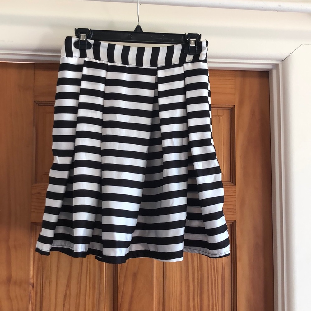 Silk Black/White A-Line Striped Skirt